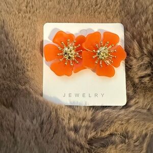 Orange Floral Statement Earrings